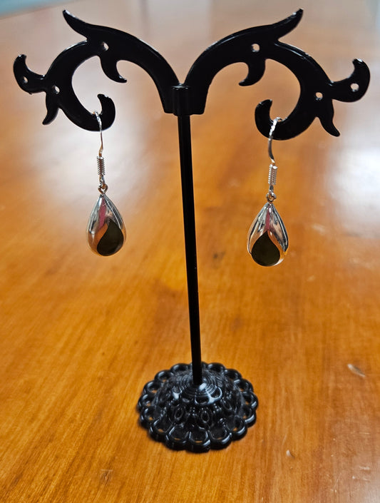 Greenstone And Sterling Silver Droplet Earrings