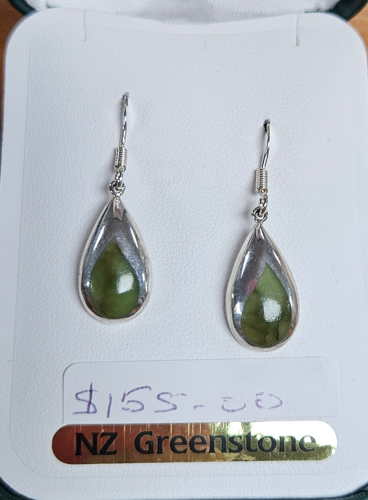 Greenstone And Sterling Silver Droplet Earrings