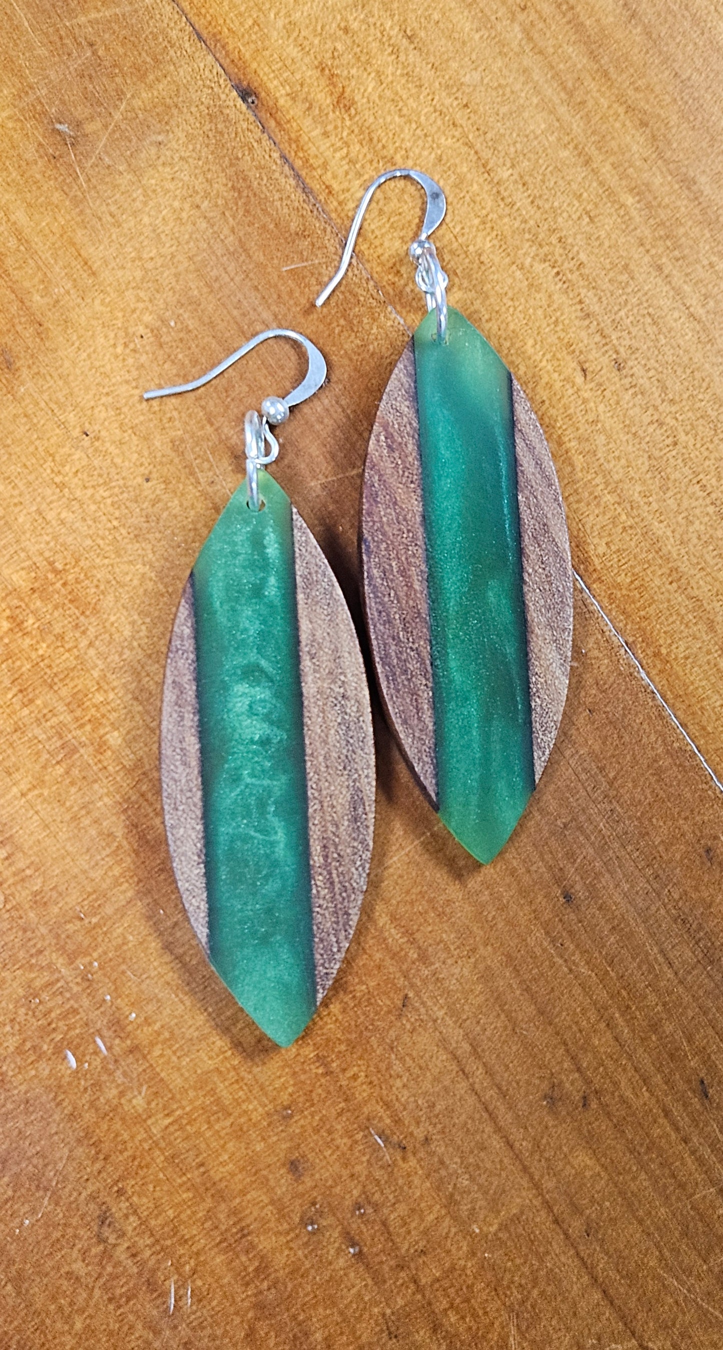 Kauri And Resin Earrings... Green