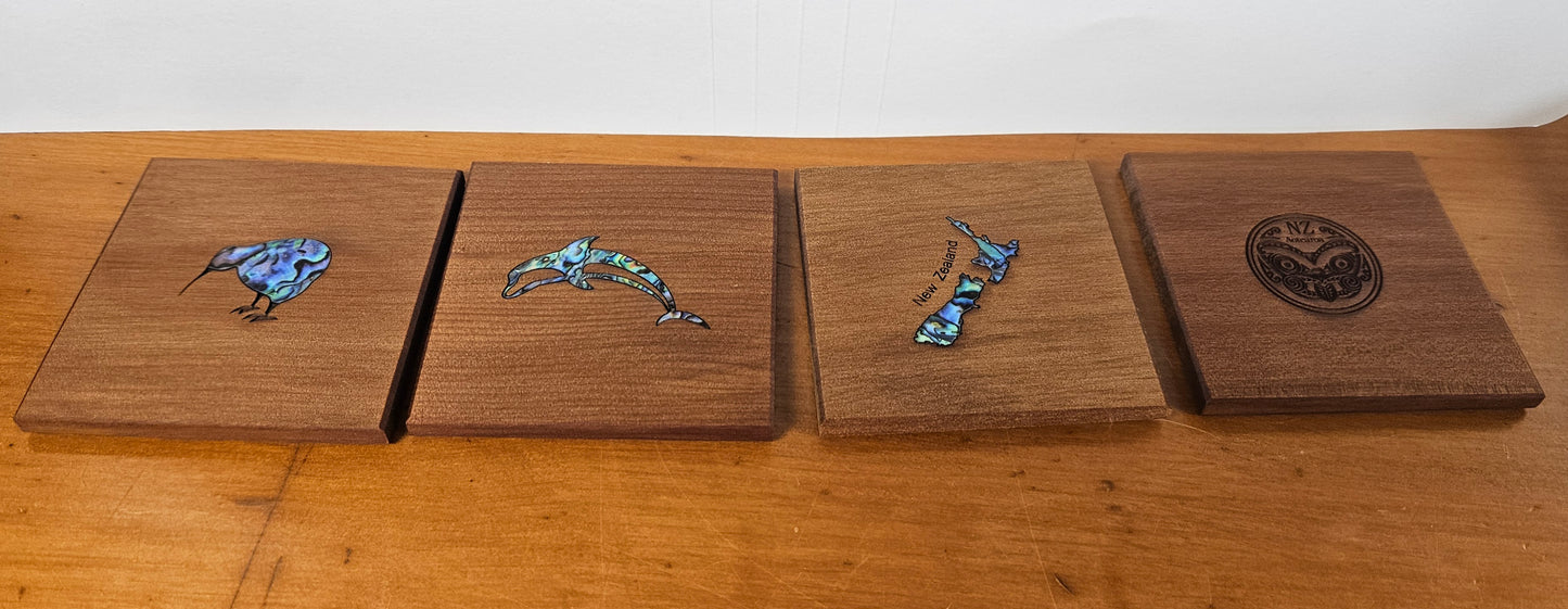 Kauri Coasters With Paua Or Engraving
