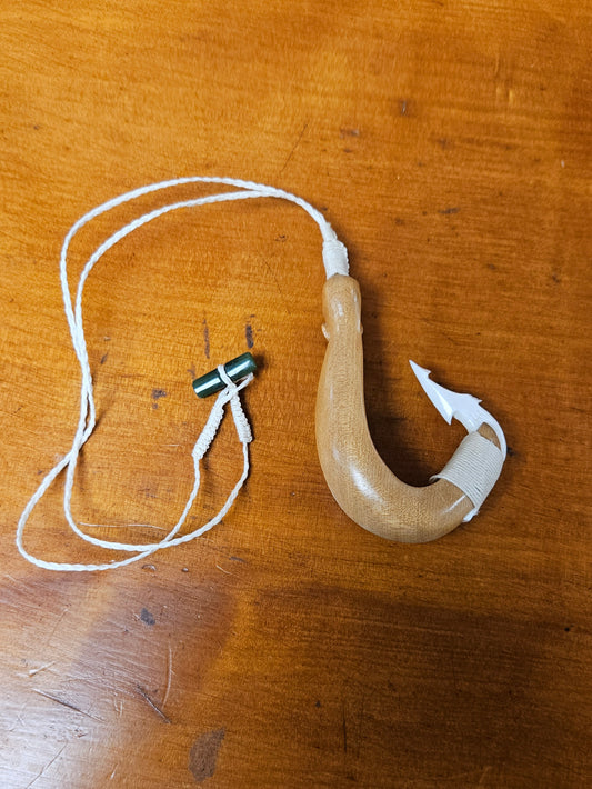 Kauri , Bone & Paua  Fishhook Pendant