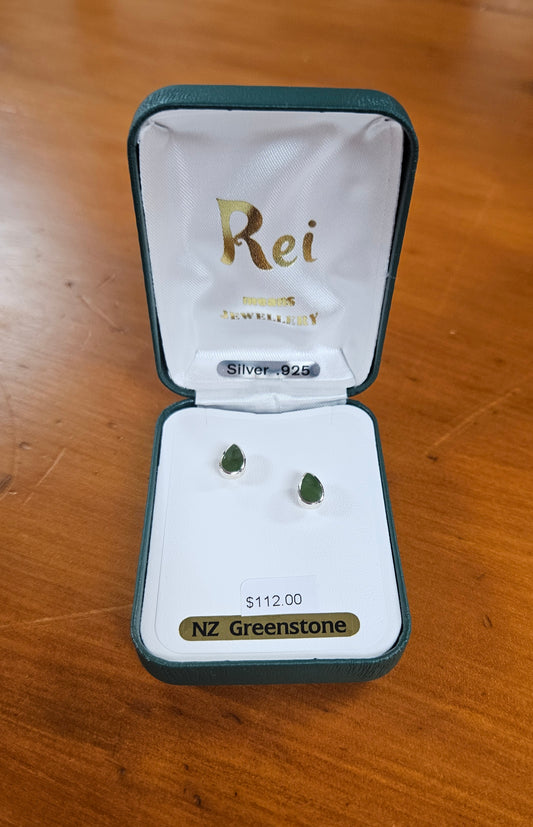 Greenstone And Sterling Silver Stud Earrings
