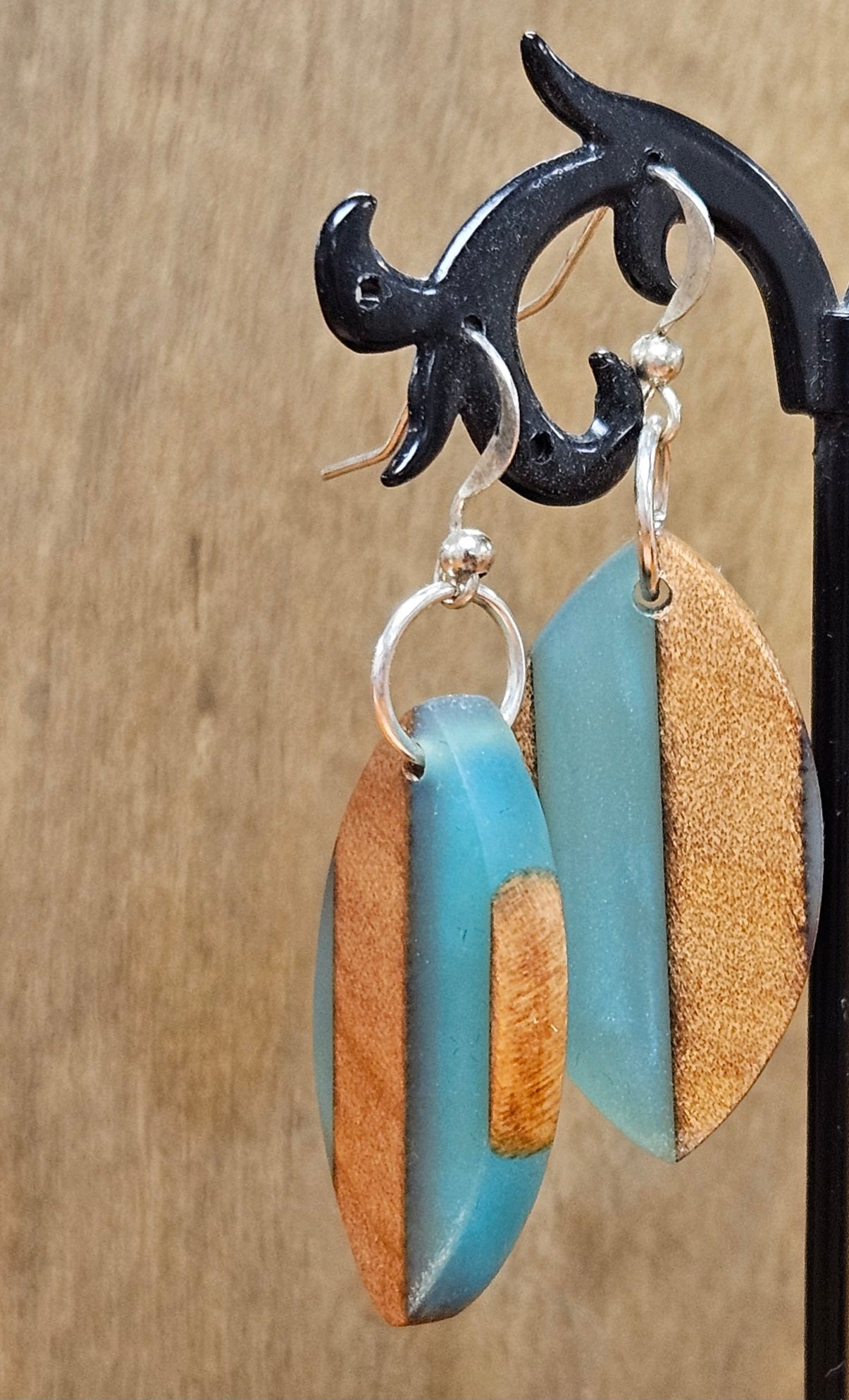 Kauri And Resin Earrings... Turquoise