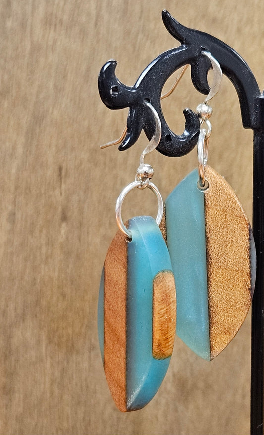 Kauri And Resin Earrings... Turquoise