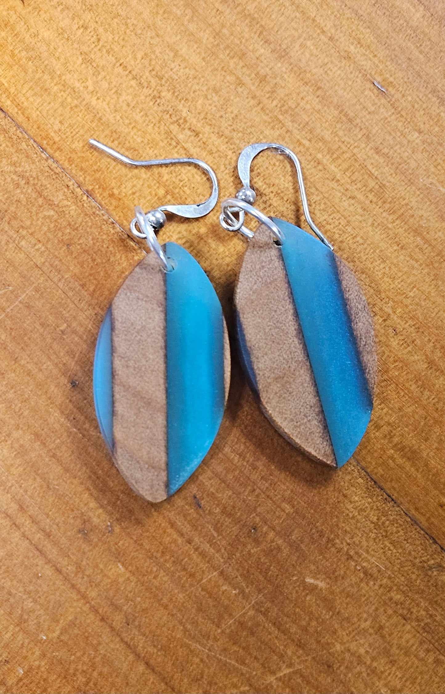 Kauri And Resin Earrings... Turquoise