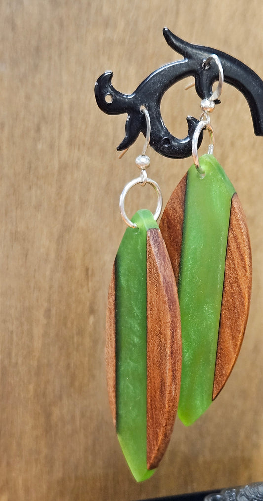 Kauri And Resin Earrings... Green