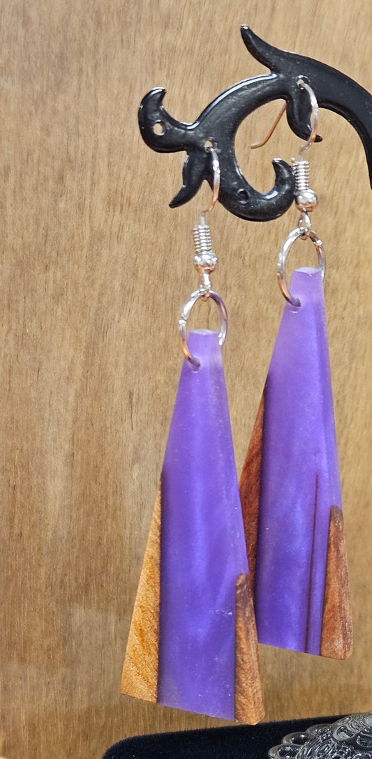 Kauri And Resin Earrings.. Purple