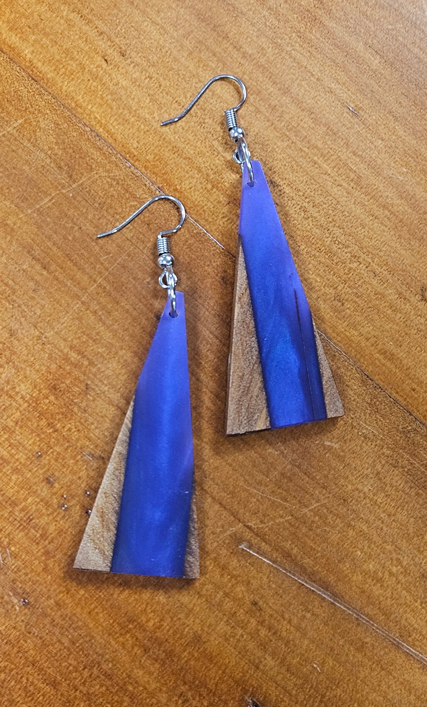 Kauri And Resin Earrings.. Purple