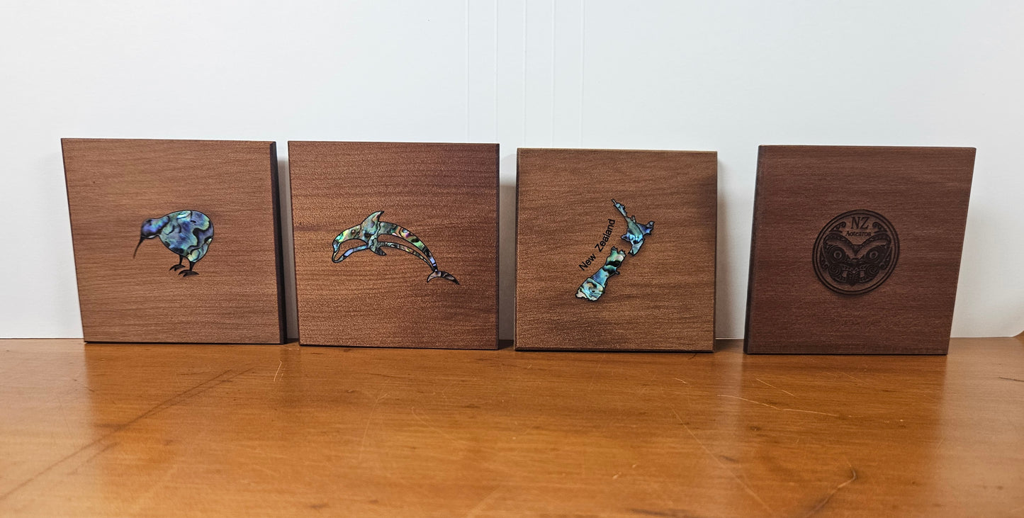 Kauri Coasters With Paua Or Engraving