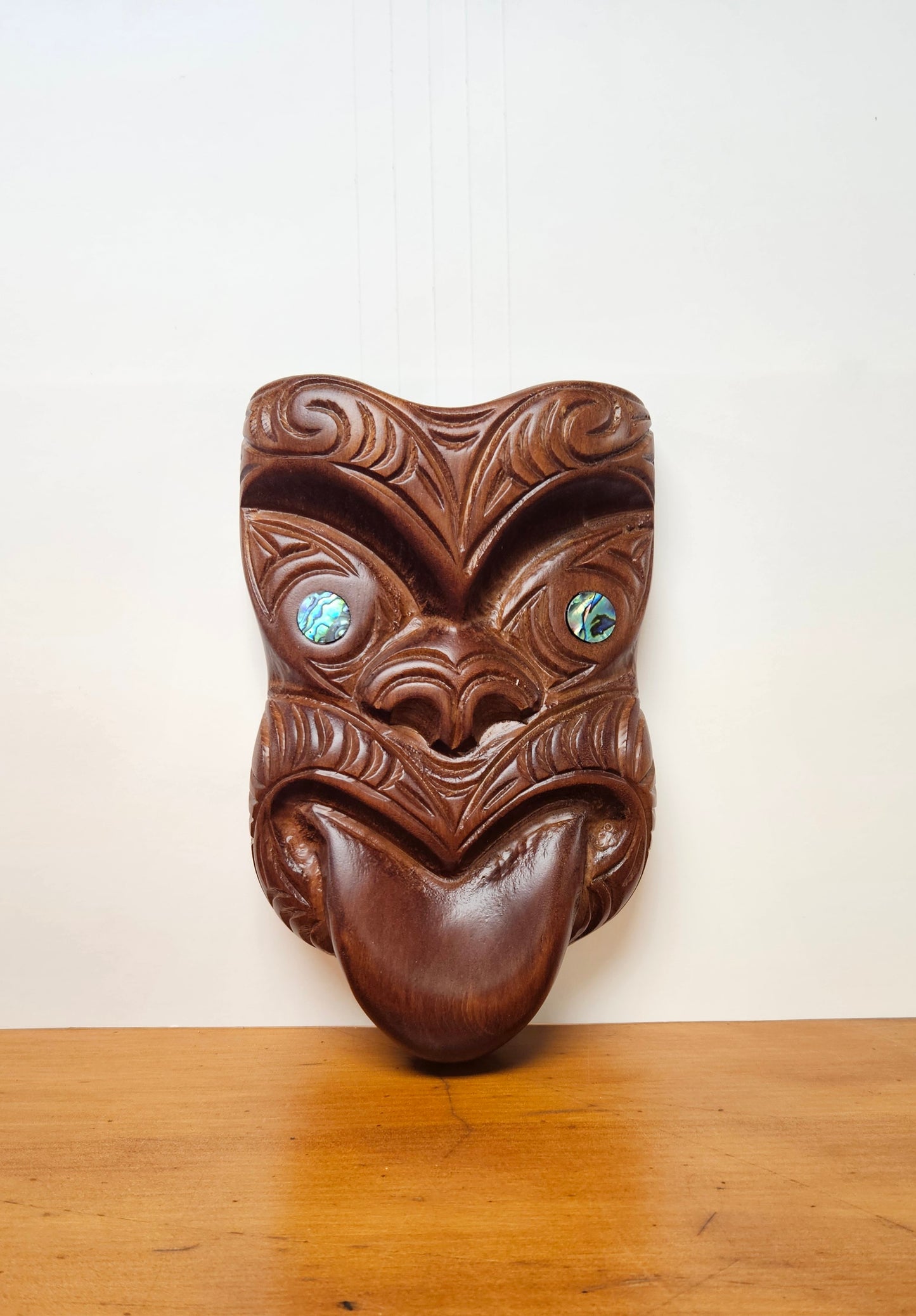 Wooden Mask With Paua Eyes