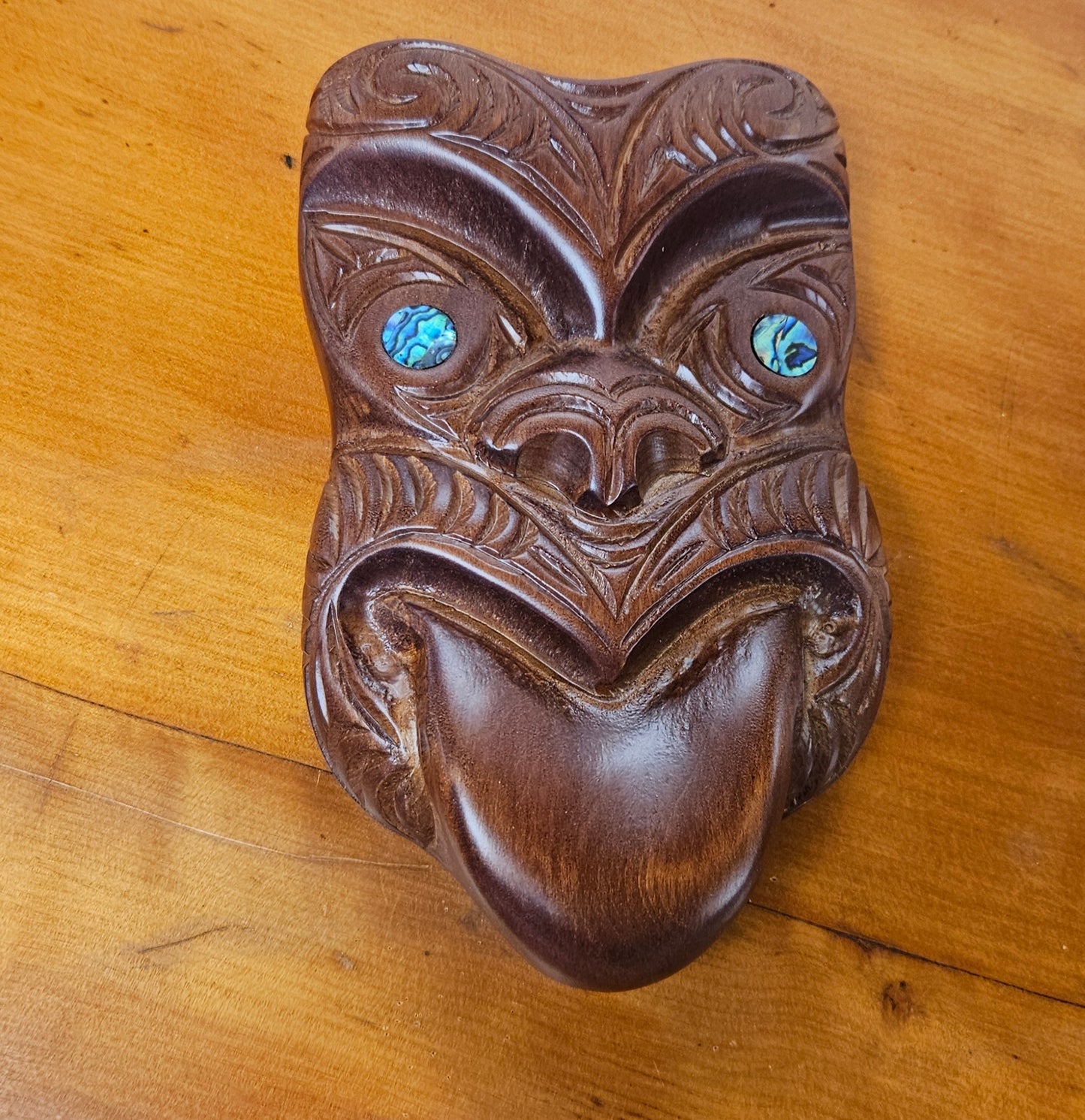 Wooden Mask With Paua Eyes